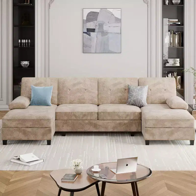Canapé d'angle Celebalcony 106 pour salon, canapé en U 4 places avec double méridienne, canapé en tissu confortable pour appartement