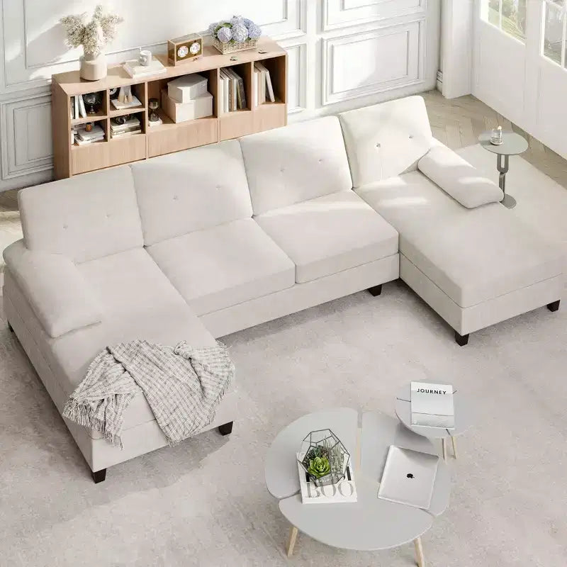 Canapé d'angle Celebalcony 106 pour salon, canapé en U 4 places avec double méridienne, canapé en tissu confortable pour appartement