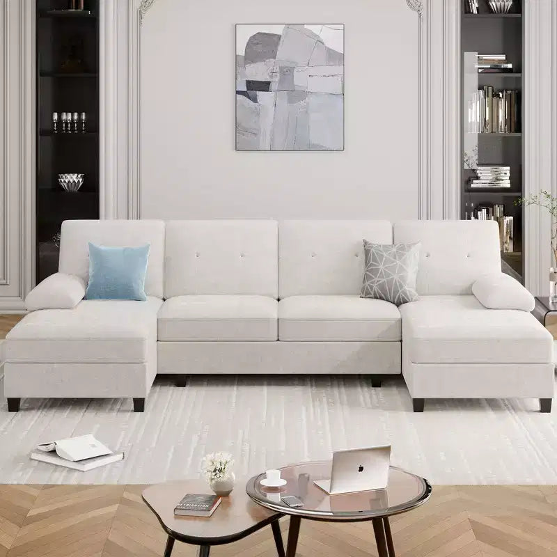 Canapé d'angle Celebalcony 106 pour salon, canapé en U 4 places avec double méridienne, canapé en tissu confortable pour appartement