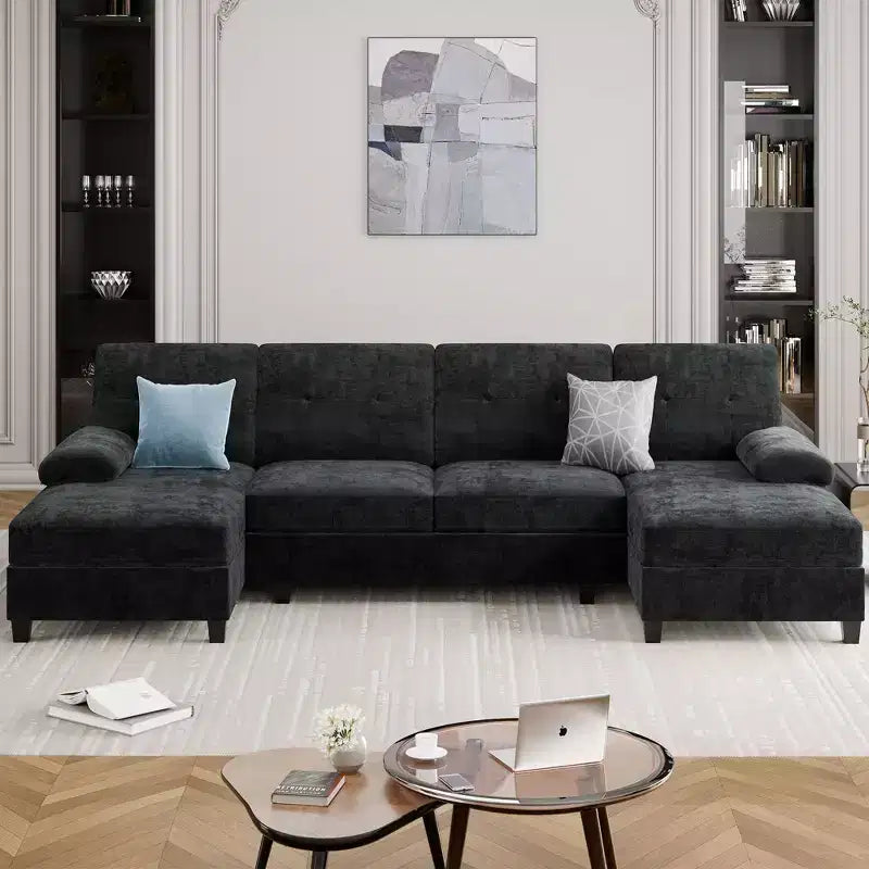 Canapé d'angle Celebalcony 106 pour salon, canapé en U 4 places avec double méridienne, canapé en tissu confortable pour appartement