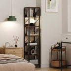 Étagère étroite à 6 niveaux, Bibliothèque haute et mince, Étagère d'angle rustique, Petites étagères, Bibliothèque industrielle pour chambre, salon, bureau à domicile