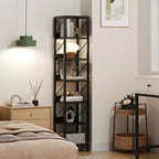 Étagère étroite à 6 niveaux, Bibliothèque haute et mince, Étagère d'angle rustique, Petites étagères, Bibliothèque industrielle pour chambre, salon, bureau à domicile