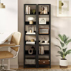 Étagère étroite à 6 niveaux, Bibliothèque haute et mince, Étagère d'angle rustique, Petites étagères, Bibliothèque industrielle pour chambre, salon, bureau à domicile