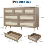 Commode COZONY 7 tiroirs en rotin, meuble de rangement moderne en bois avec façades tissées, grande commode pour chambre à coucher, salon, chambre d'enfant
