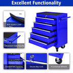 Organisateur d'armoire de rangement d'outils en acier, servante à 5 tiroirs avec serrure, inclut une clé pour un rangement sécurisé