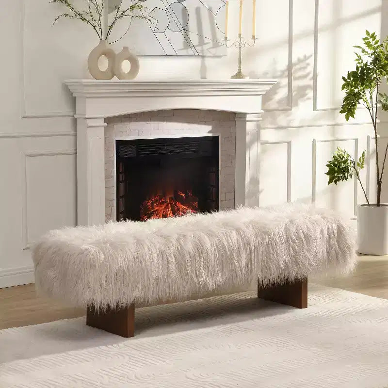 Banc rembourré Christopher Knight Home Elara en fausse laine à poils longs, style moderne