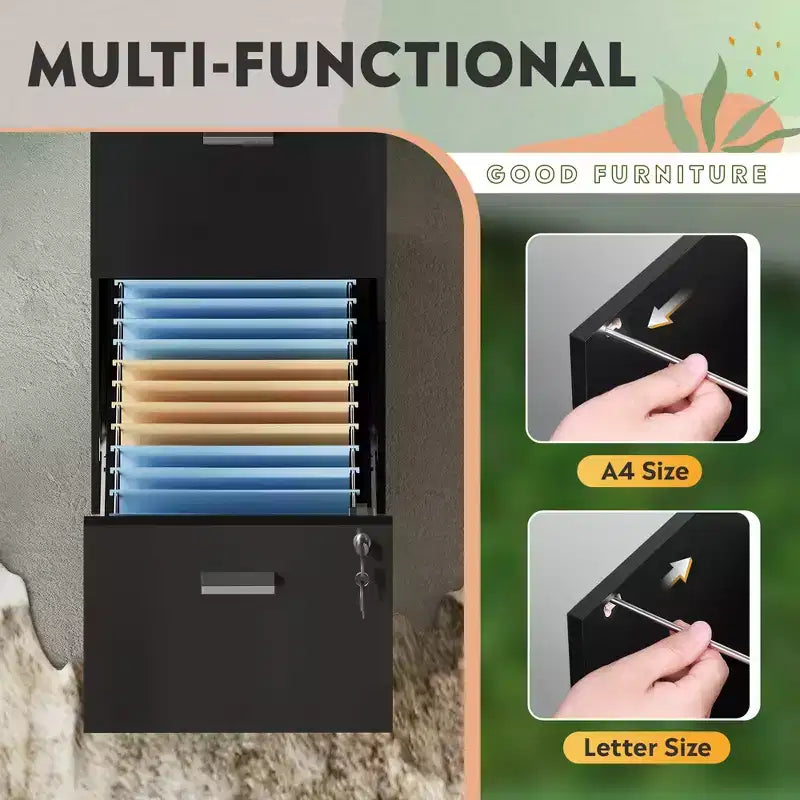 DEXYLLO Classeur vertical à 4 tiroirs avec serrure – Meuble de rangement en bois pour bureau à domicile, convient aux dossiers de format A4/Lettre