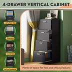 DEXYLLO Classeur vertical à 4 tiroirs avec serrure – Meuble de rangement en bois pour bureau à domicile, convient aux dossiers de format A4/Lettre