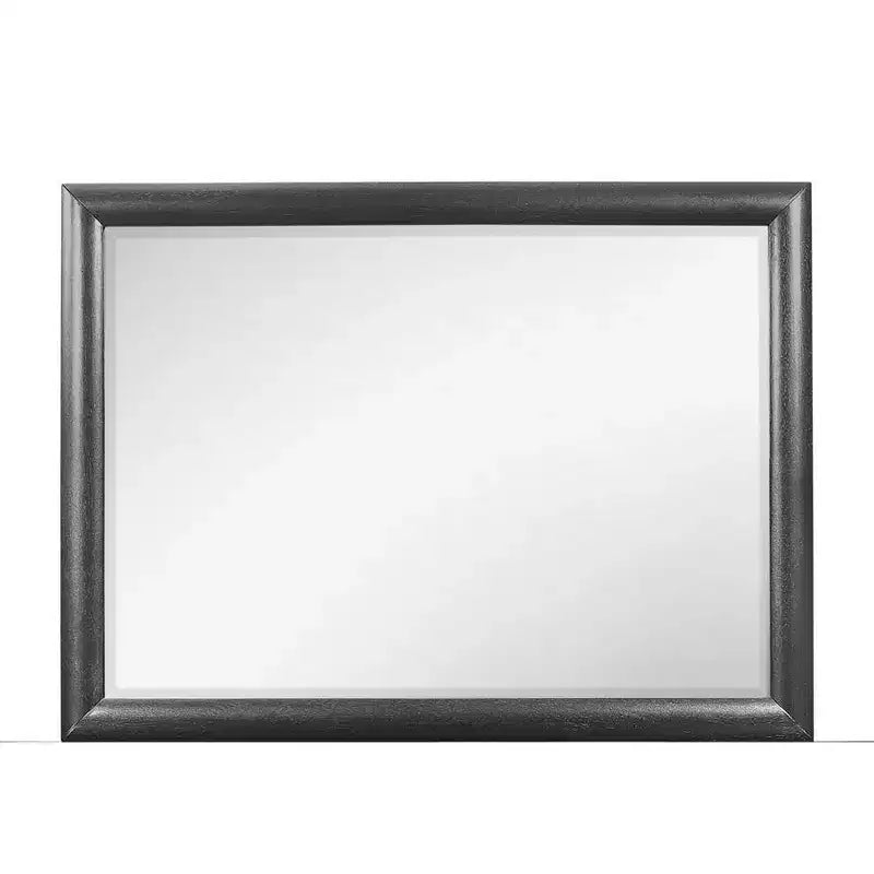 HomeStock Grey Framed Mirror with Clean Lines  Contemporary Bedroom Mirror with Simple Wooden Border