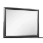 Miroir encadré gris HomeStock aux lignes épurées. Miroir de chambre contemporain avec cadre en bois simple.