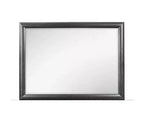 Miroir encadré gris HomeStock aux lignes épurées. Miroir de chambre contemporain avec cadre en bois simple.