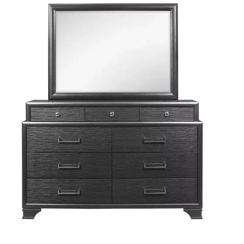 Miroir encadré gris HomeStock aux lignes épurées. Miroir de chambre contemporain avec cadre en bois simple.