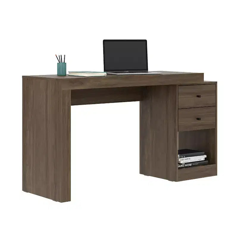 Okak 47.5IN Bureau extensible moderne, bureau d'ordinateur avec 2 tiroirs et 1 étagère, bureau d'écriture pour salle de lecture, bureau d'étude