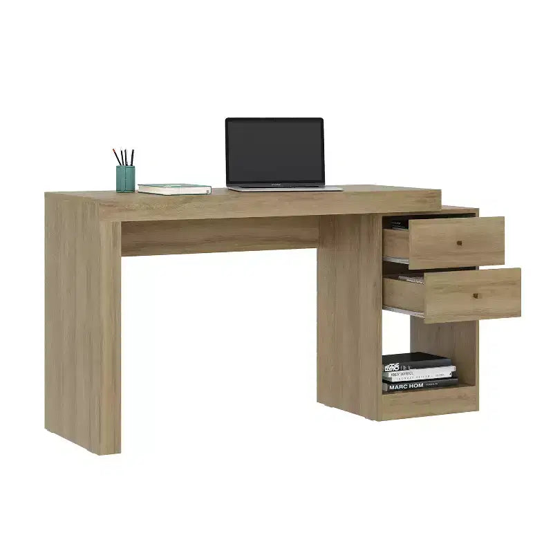 Okak 47.5IN Bureau extensible moderne, bureau d'ordinateur avec 2 tiroirs et 1 étagère, bureau d'écriture pour salle de lecture, bureau d'étude