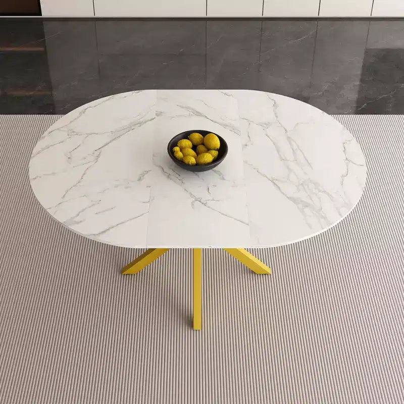 Table à manger moderne rétractable Okak 59IN pour 6 personnes, table pliante avec base en acier au carbone, table de cuisine pour salle à manger, salon