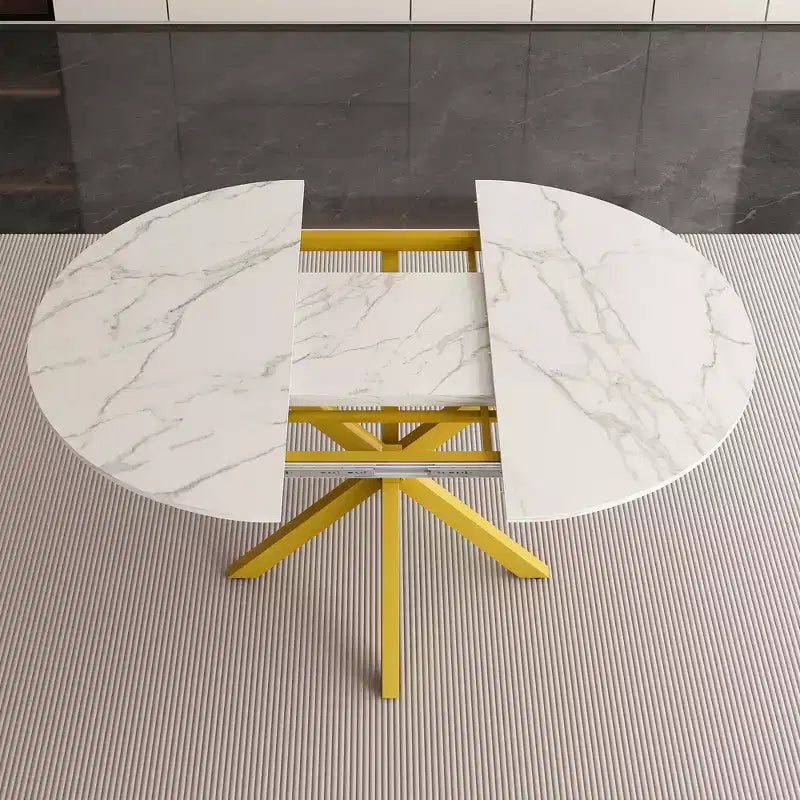 Table à manger moderne rétractable Okak 59IN pour 6 personnes, table pliante avec base en acier au carbone, table de cuisine pour salle à manger, salon