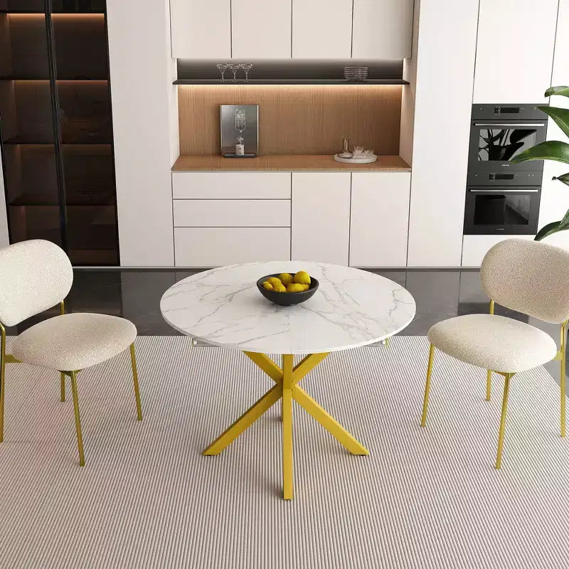 Table à manger moderne rétractable Okak 59IN pour 6 personnes, table pliante avec base en acier au carbone, table de cuisine pour salle à manger, salon