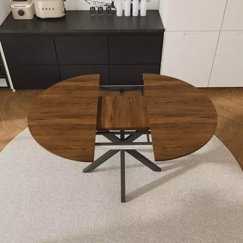 Table à manger moderne rétractable Okak 59IN pour 6 personnes, table pliante avec base en acier au carbone, table de cuisine pour salle à manger, salon
