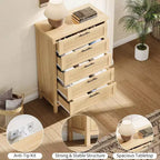 Commode à 5 tiroirs, commode de chambre moderne en bois avec poignées et tiroirs de rangement, meuble TV de style ferme pour salon, chambre à coucher, couloir