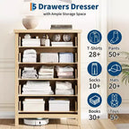 Commode à 5 tiroirs, commode de chambre moderne en bois avec poignées et tiroirs de rangement, meuble TV de style ferme pour salon, chambre à coucher, couloir