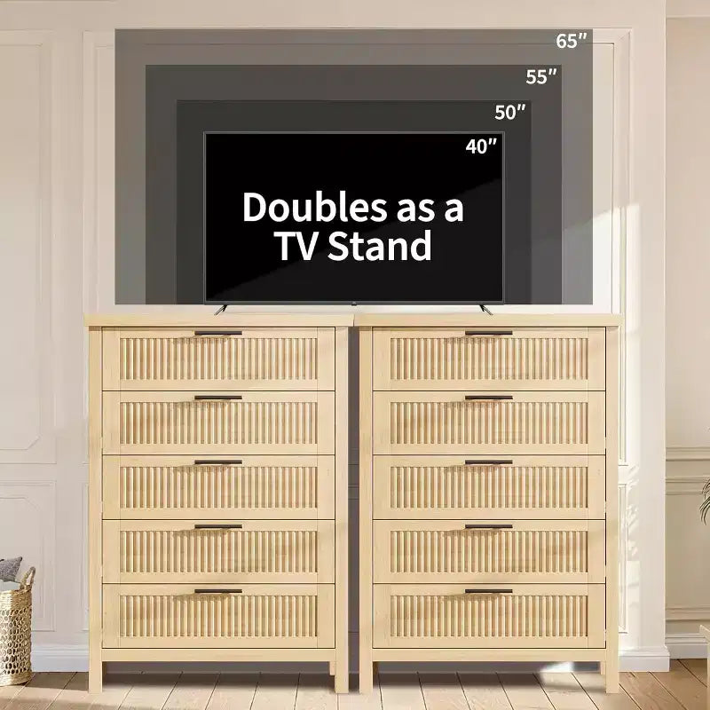 Commode à 5 tiroirs, commode de chambre moderne en bois avec poignées et tiroirs de rangement, meuble TV de style ferme pour salon, chambre à coucher, couloir