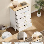 Commode à 5 tiroirs, commode de chambre moderne en bois avec poignées et tiroirs de rangement, meuble TV de style ferme pour salon, chambre à coucher, couloir