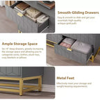 Commode double à 6 tiroirs, commode moderne pour chambre à coucher avec poignées dorées, grande commode pour couloir, entrée