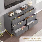 Commode double à 6 tiroirs, commode moderne pour chambre à coucher avec poignées dorées, grande commode pour couloir, entrée