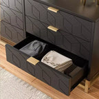 Commode double à 6 tiroirs, commode moderne pour chambre à coucher avec poignées dorées, grande commode pour couloir, entrée