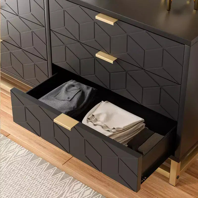 Commode double à 6 tiroirs, commode moderne pour chambre à coucher avec poignées dorées, grande commode pour couloir, entrée