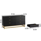 Commode double à 6 tiroirs, commode moderne pour chambre à coucher avec poignées dorées, grande commode pour couloir, entrée