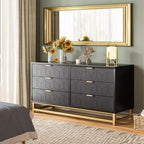 Commode double à 6 tiroirs, commode moderne pour chambre à coucher avec poignées dorées, grande commode pour couloir, entrée