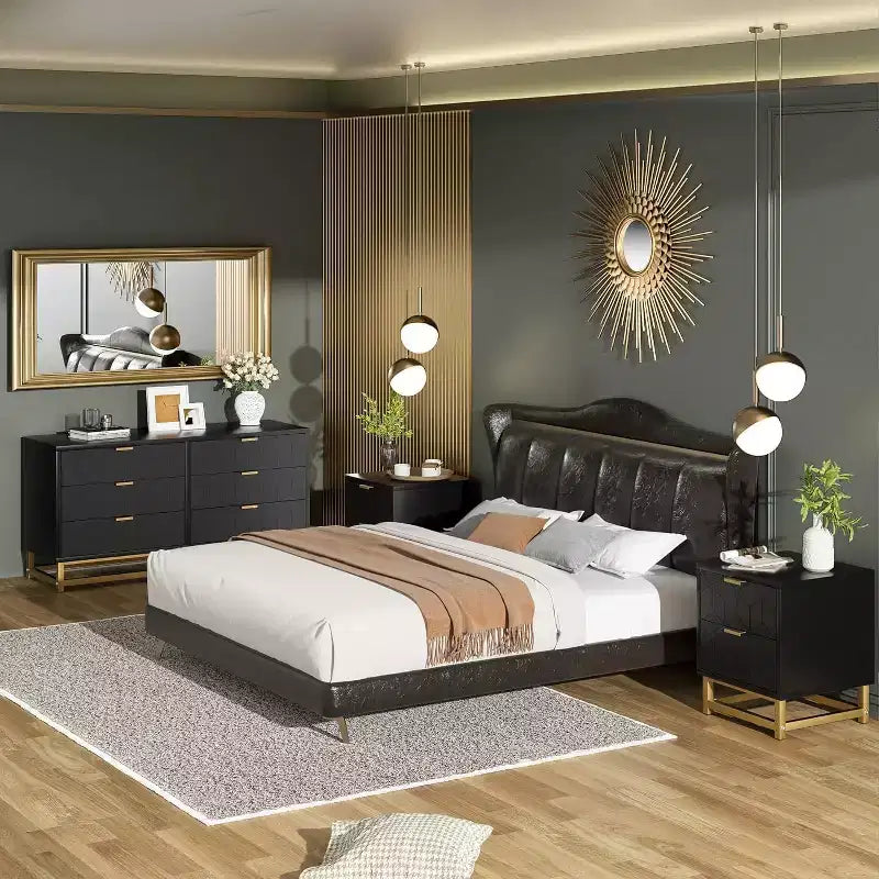 Commode double à 6 tiroirs, commode moderne pour chambre à coucher avec poignées dorées, grande commode pour couloir, entrée