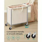 Panier à linge roulant avec doublure amovible, panier à roulettes de 180 litres avec freins et cadre en acier, blanc cassé