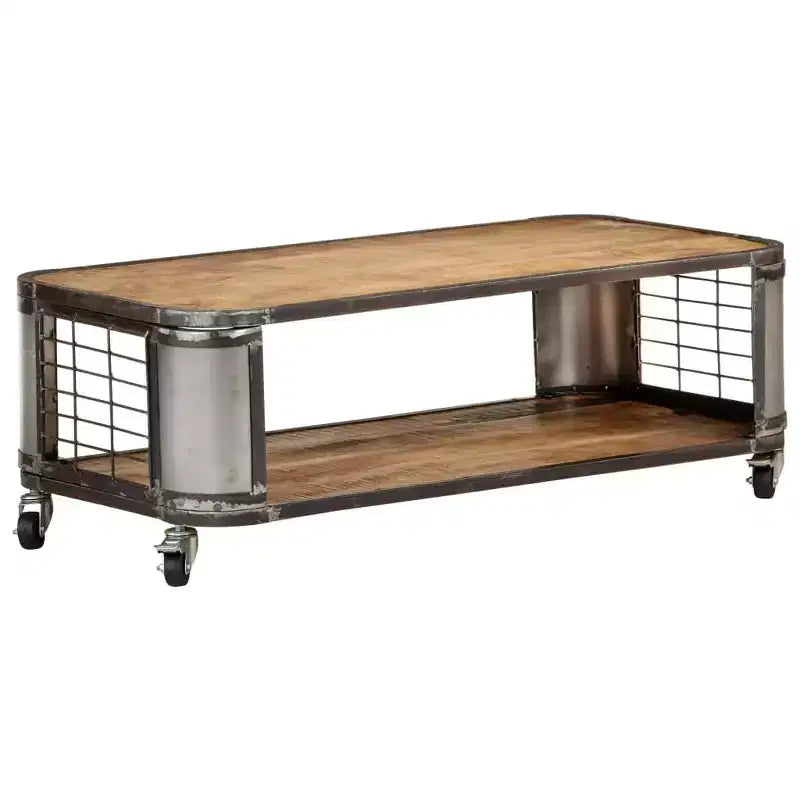 vidaXL Coffee Table End Side Table with 4 Castors Solid Wood Mango 39.4 Inch