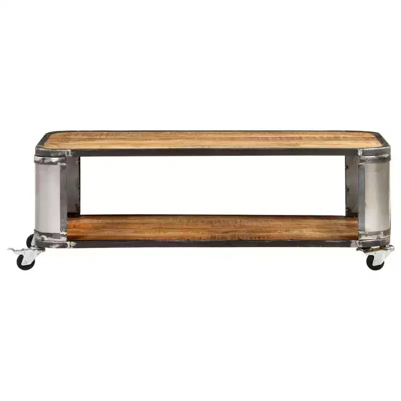 vidaXL Coffee Table End Side Table with 4 Castors Solid Wood Mango 39.4 Inch