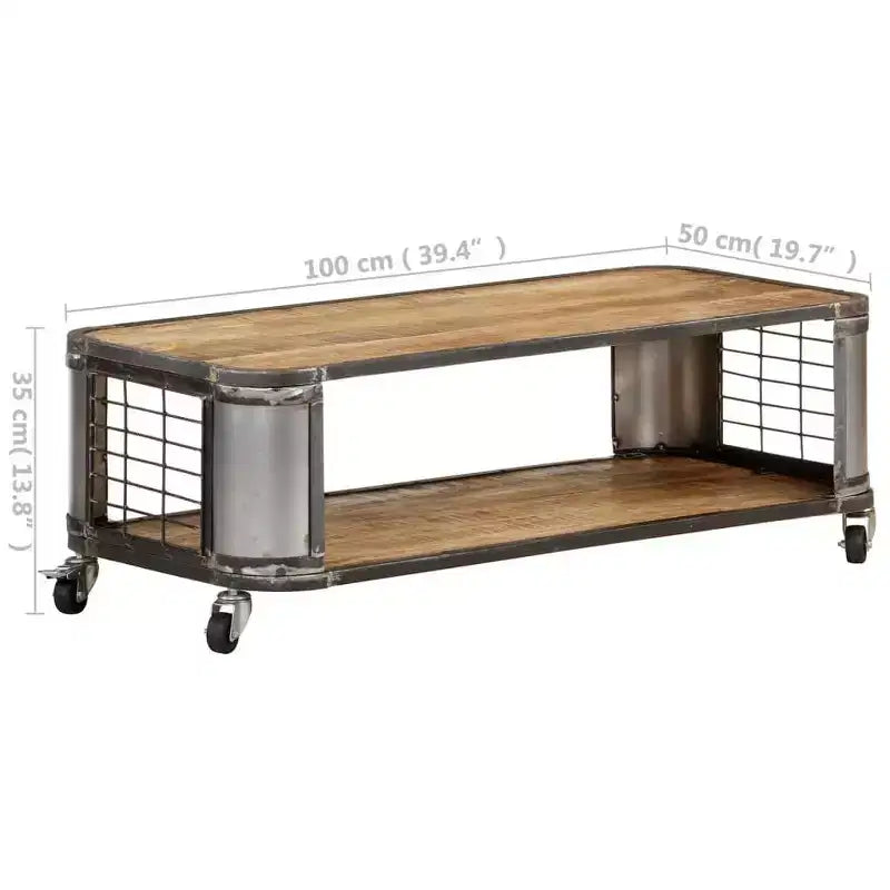 vidaXL Coffee Table End Side Table with 4 Castors Solid Wood Mango 39.4 Inch