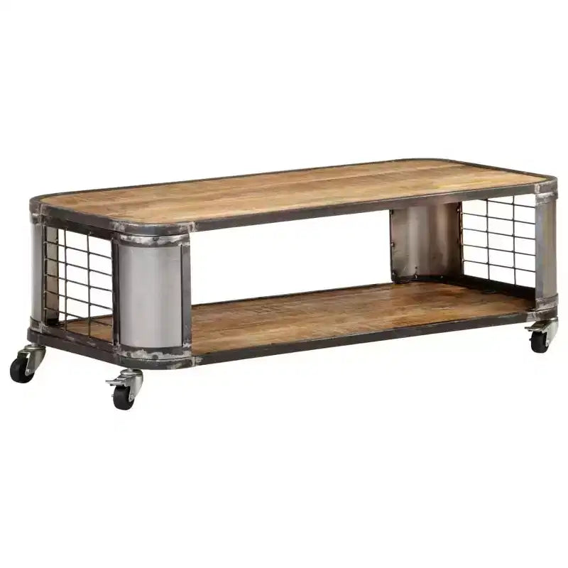 vidaXL Coffee Table End Side Table with 4 Castors Solid Wood Mango 39.4 Inch