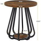 Petite table d'appoint ronde à 2 niveaux Lantine, avec cadre métallique et étagère inférieure, table d'appoint pour petits espaces, salon, chambre, marron vintage et noir