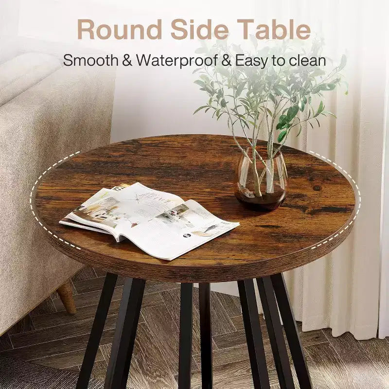 Petite table d'appoint ronde à 2 niveaux Lantine, avec cadre métallique et étagère inférieure, table d'appoint pour petits espaces, salon, chambre, marron vintage et noir