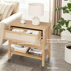 Table de chevet en rotin, style moderne avec 2 tiroirs, étagère de rangement ouverte, convient pour chambre et salon, bois de cerisier, lot de 2