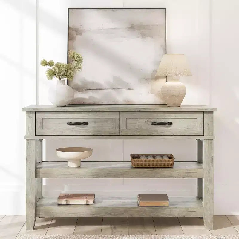 Console Sofa Table with 2 Drawers, 3-Tier Narrow Entry Table with Storage Shelves for Living Room Behind Couch, Entryway, Hallway
