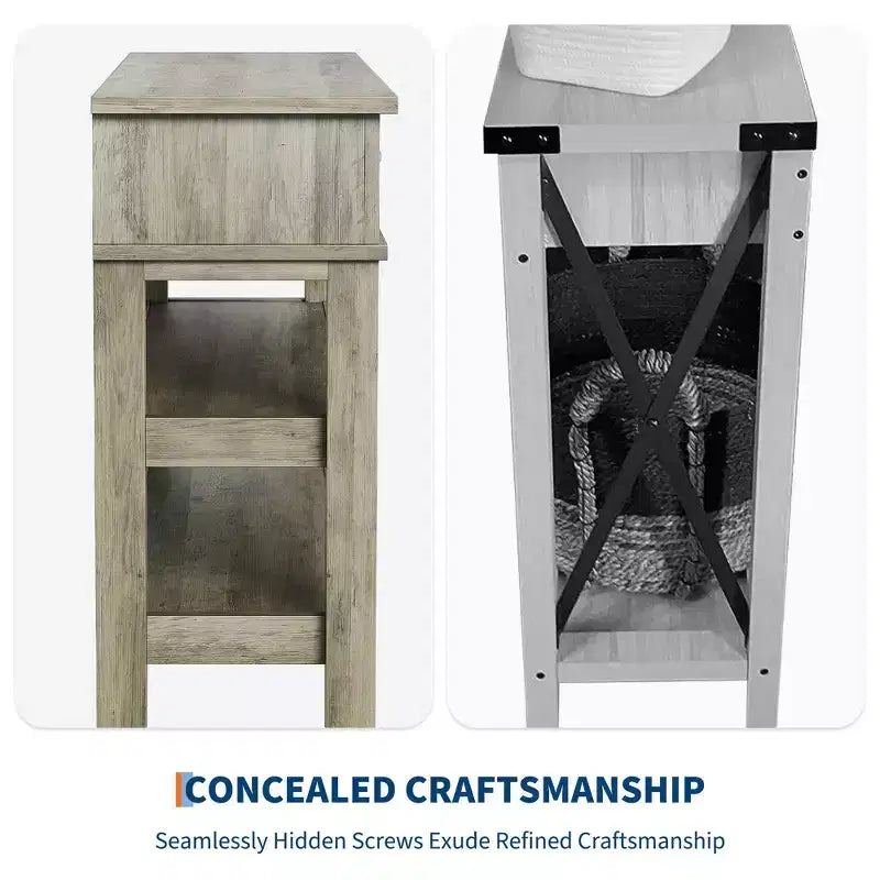 Console et table basse avec 2 tiroirs, table d'entrée étroite à 3 niveaux avec étagères de rangement pour le salon derrière le canapé, l'entrée, le couloir