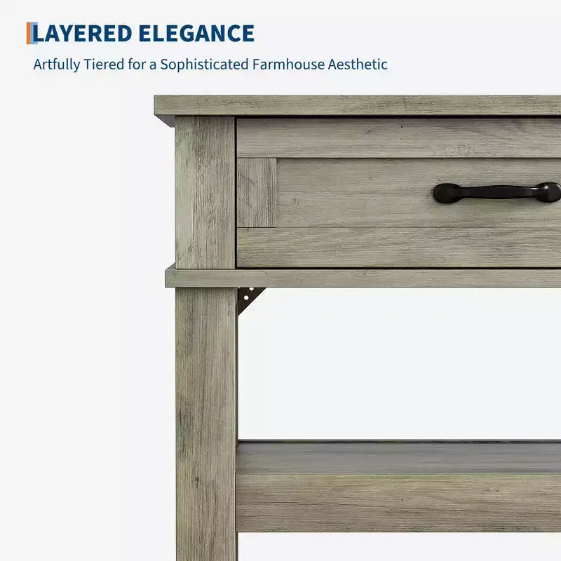Console et table basse avec 2 tiroirs, table d'entrée étroite à 3 niveaux avec étagères de rangement pour le salon derrière le canapé, l'entrée, le couloir