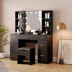 COZONY Coiffeuse de ferme avec miroir lumineux, coiffeuse de maquillage avec station de recharge et rangement pour chambre à coucher