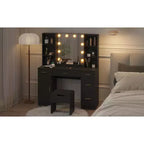 COZONY Coiffeuse de ferme avec miroir lumineux, coiffeuse de maquillage avec station de recharge et rangement pour chambre à coucher