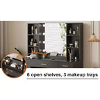 COZONY Coiffeuse de ferme avec miroir lumineux, coiffeuse de maquillage avec station de recharge et rangement pour chambre à coucher