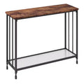 Console Table  2-Tier Industrial Entryway Table with Glass Shelf (Rustic Brown, for Living Room/Hallway/Bedroom)