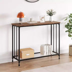 Console – Table d'entrée industrielle à 2 niveaux avec étagère en verre (marron rustique, pour salon/couloir/chambre)