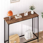 Console – Table d'entrée industrielle à 2 niveaux avec étagère en verre (marron rustique, pour salon/couloir/chambre)